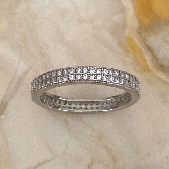 925 Sterling Silver Full Double Row Eternity Ring Cubic Zirconia - Picture 3 of 8